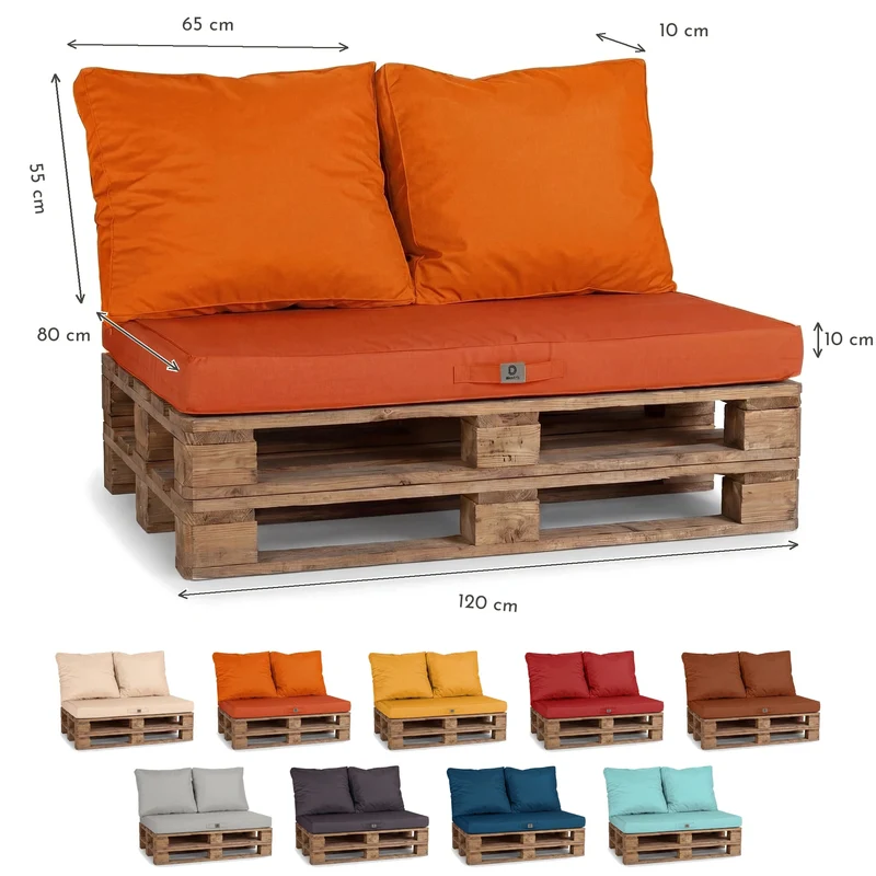 Kit Coussins Palette Déhoussable 120x80 Orange - Imperméable & Extérieur (1 Assise + 2 Dossiers)