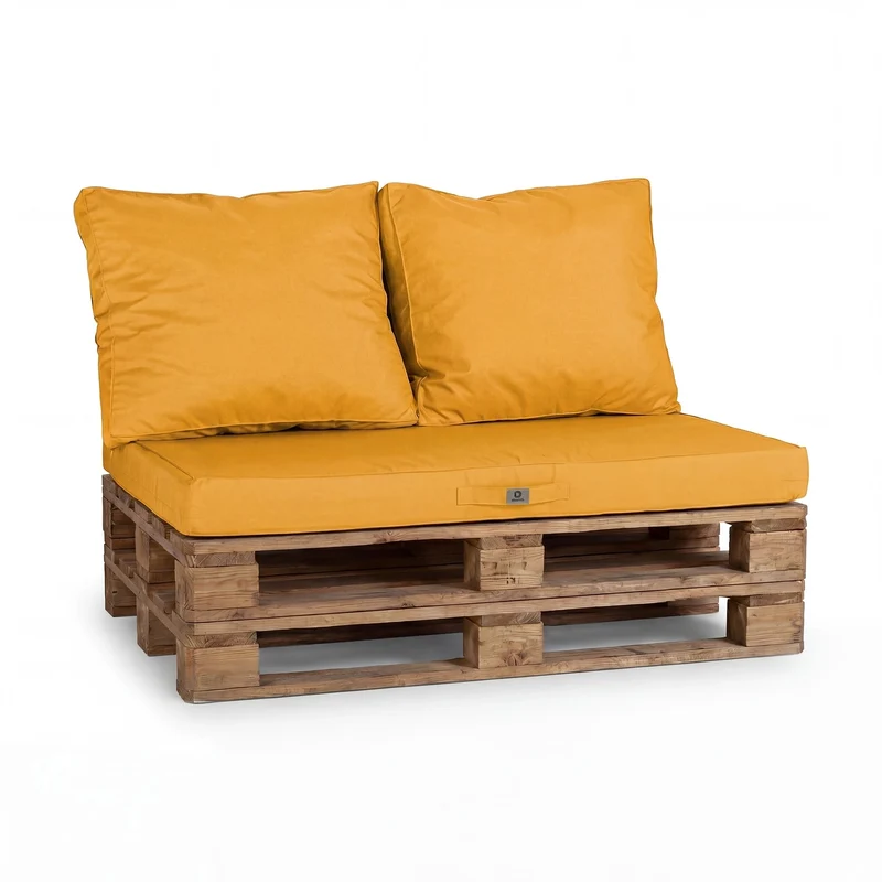 Kit Coussins Palette Déhoussable 120x80 Jaune - Imperméable & Extérieur (1 Assise + 2 Dossiers)