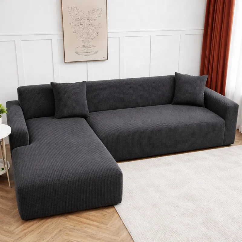 Microfibre Gris Foncé- Housse de Canapé Extensible