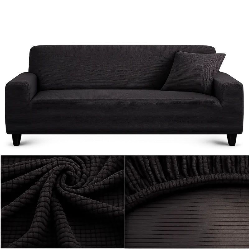 Microfibre Noir - Housse de Canapé Extensible