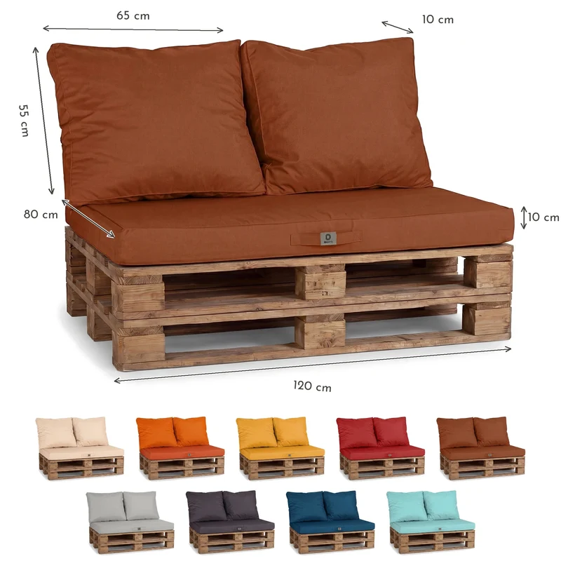 Kit Coussins Palette Déhoussable 120x80 Terracotta - Imperméable & Extérieur (1 Assise + 2 Dossiers)