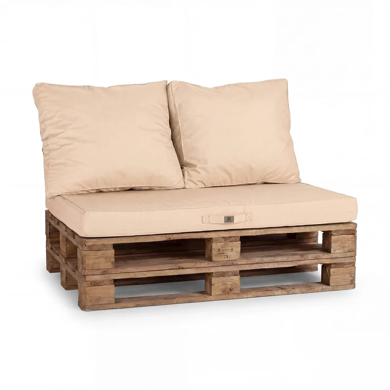 Kit Coussins Palette Déhoussable 120x80 Beige Clair - Imperméable & Extérieur (1 Assise + 2 Dossiers)