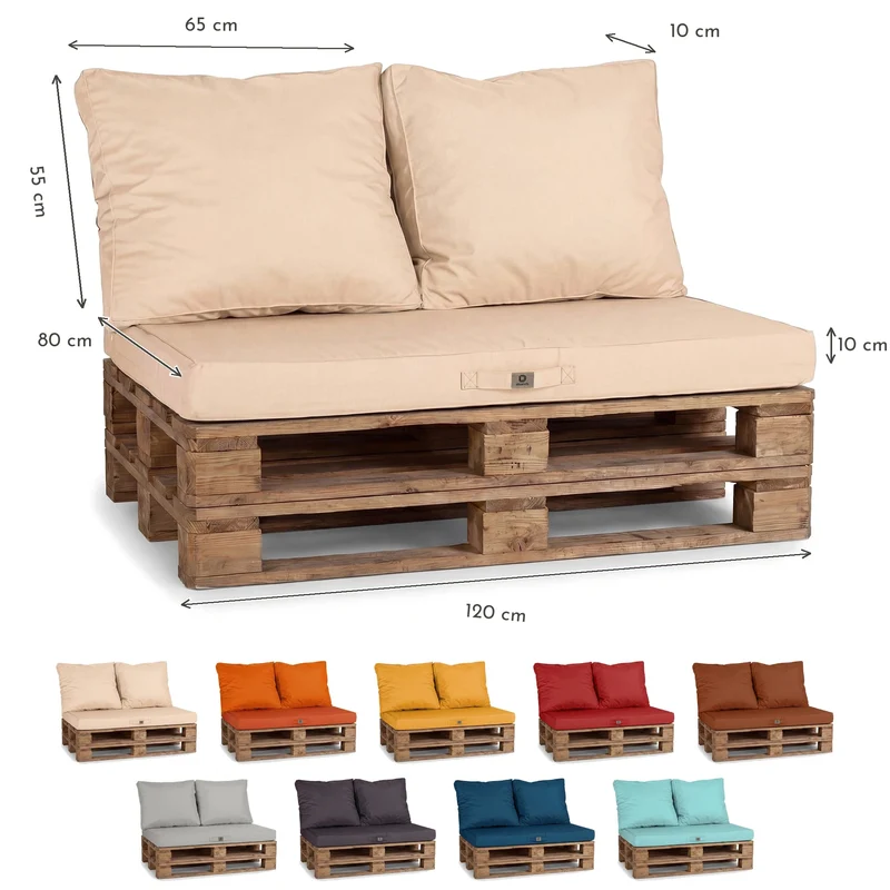 Kit Coussins Palette Déhoussable 120x80 Beige Clair - Imperméable & Extérieur (1 Assise + 2 Dossiers)