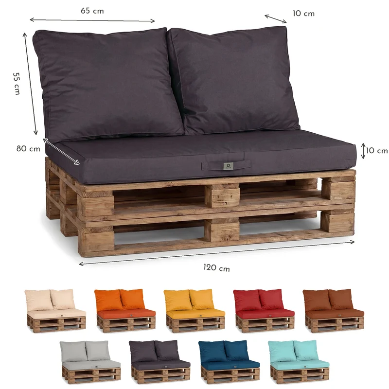 Kit Coussins Palette Déhoussable 120x80 Gris Carbone - Imperméable & Extérieur (1 Assise + 2 Dossiers)
