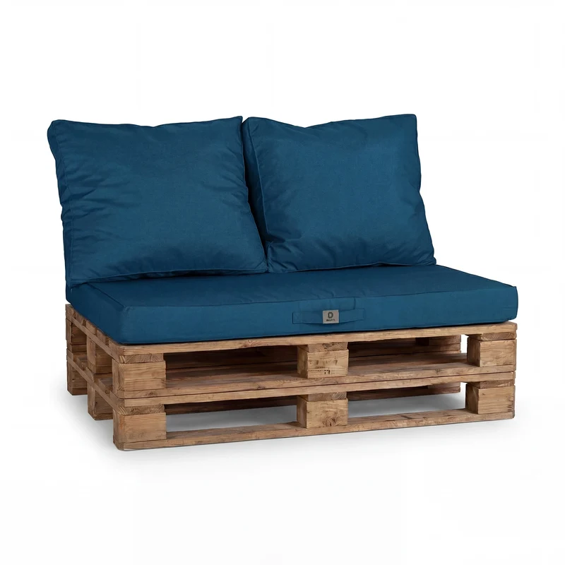 Kit Coussins Palette Déhoussable 120x80 Bleu Pétrole - Imperméable & Extérieur (1 Assise + 2 Dossiers)