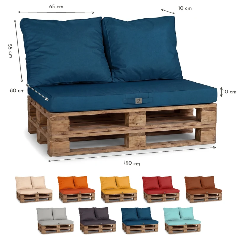 Kit Coussins Palette Déhoussable 120x80 Bleu Pétrole - Imperméable & Extérieur (1 Assise + 2 Dossiers)