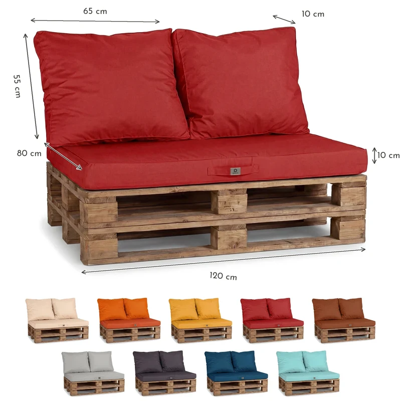 Kit Coussins Palette Déhoussable 120x80 Rouge Piment - Imperméable & Extérieur (1 Assise + 2 Dossiers)