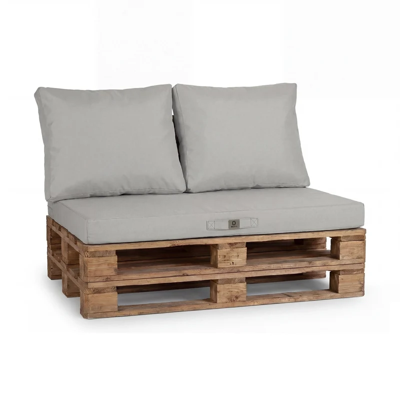 Kit Coussins Palette Déhoussable 120x80 Gris Galet - Imperméable & Extérieur (1 Assise + 2 Dossiers)