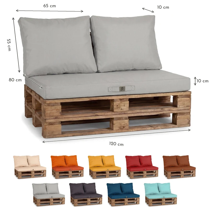 Kit Coussins Palette Déhoussable 120x80 Gris Galet - Imperméable & Extérieur (1 Assise + 2 Dossiers)