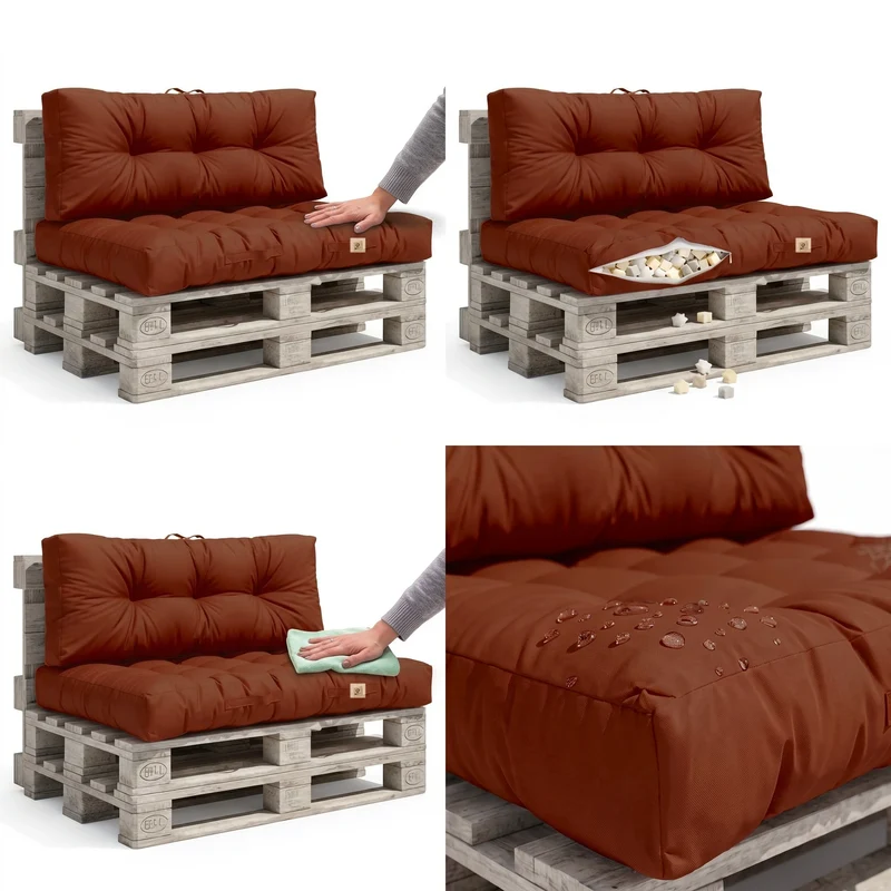 Ensemble Coussins Palette 120x80 Terracotta - Imperméable & Épais 15cm