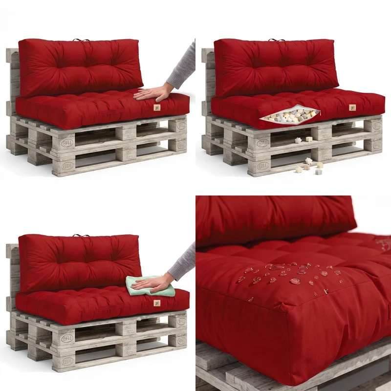 Ensemble Coussins Palette 120x80 Rouge Piment - Imperméable & Épais 15cm