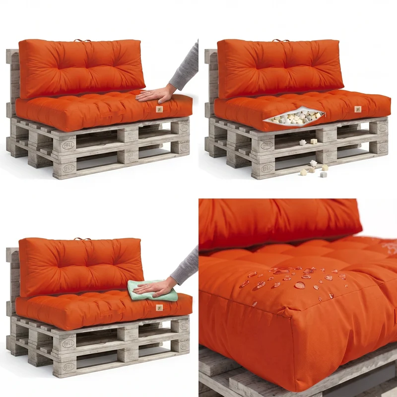 Ensemble Coussins Palette 120x80 Orange - Imperméable & Épais 15cm