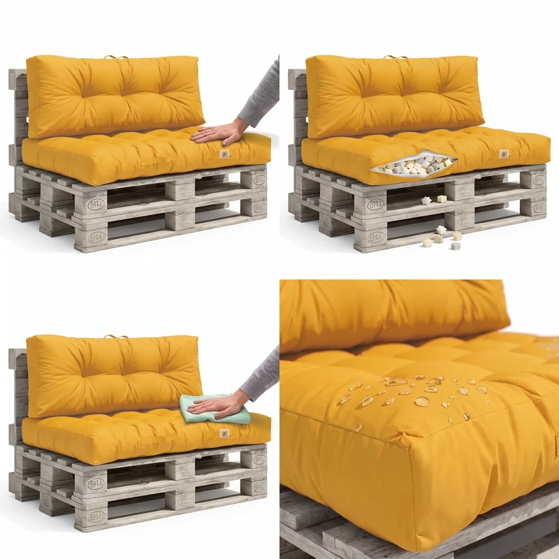 Ensemble Coussins Palette 120x80 Jaune Miel - Imperméable & Épais 15cm
