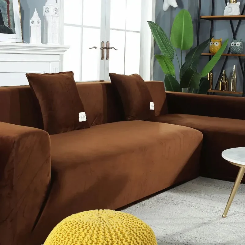 Housse de Canapé d’Angle Velours Marron