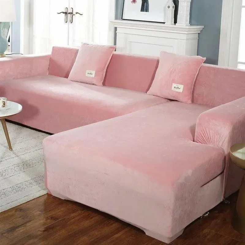 Housse de Canapé d’Angle Velours Rose