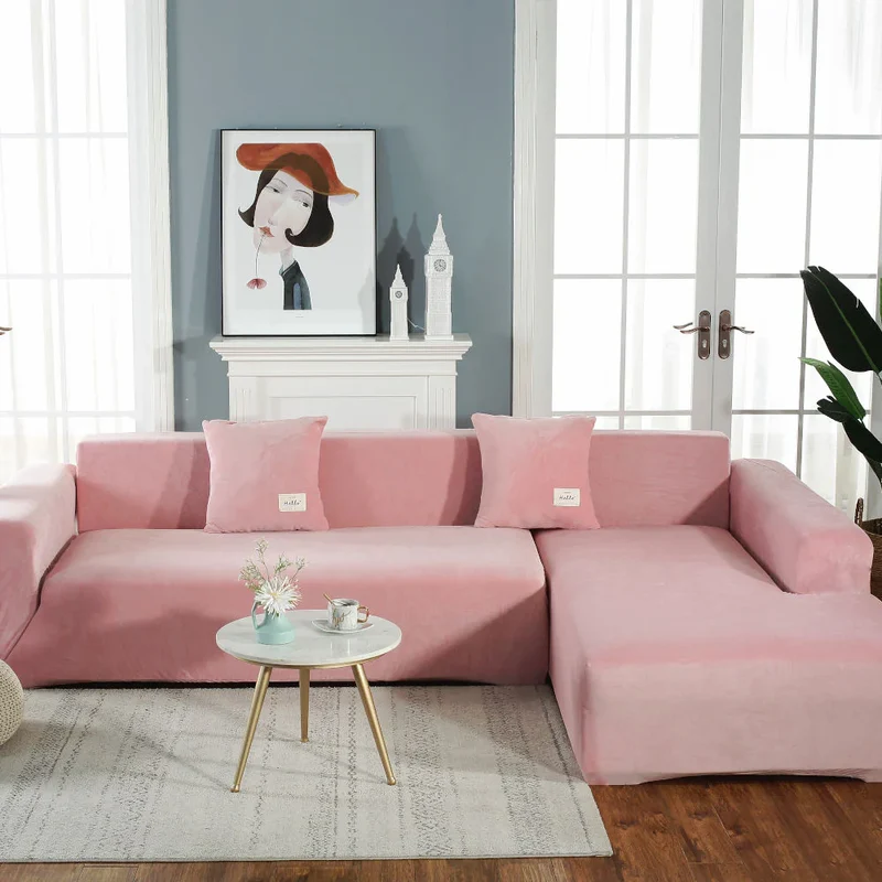 Housse de Canapé d’Angle Velours Rose