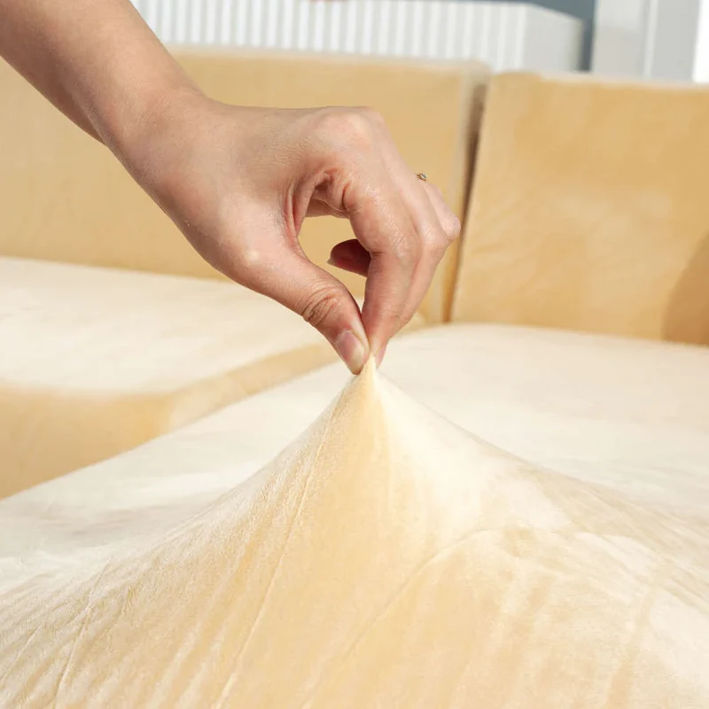 Housse de Canapé d’Angle Velours Beige