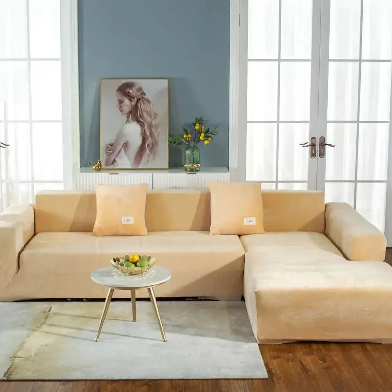 Housse de Canapé d’Angle Velours Beige