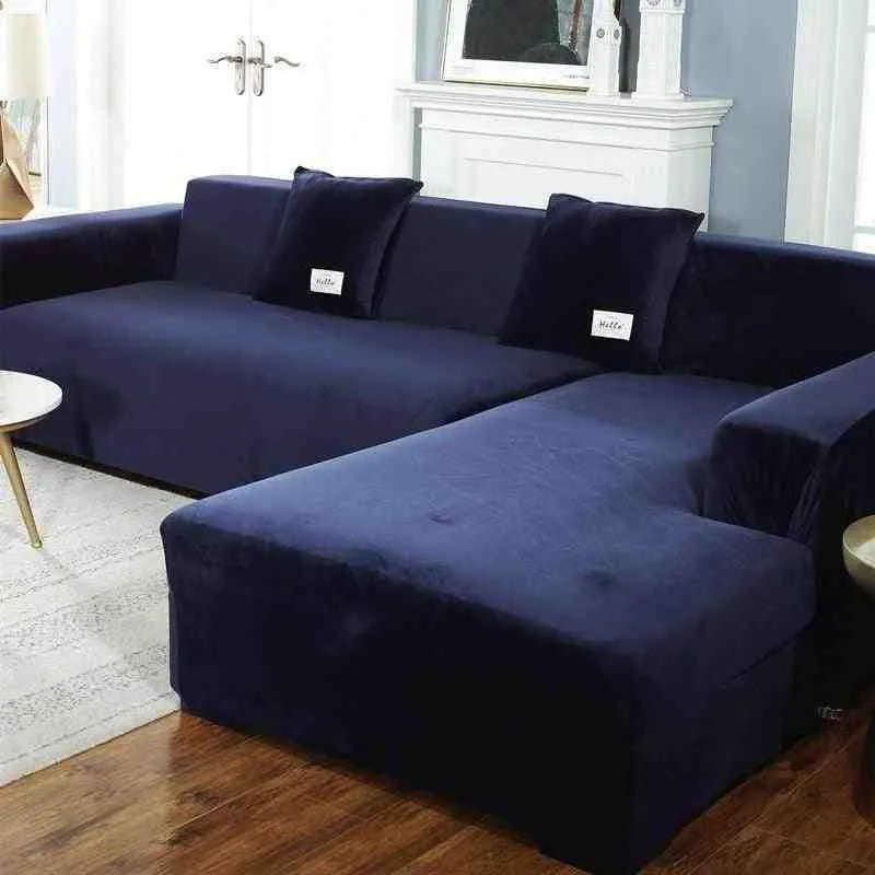 Housse de Canapé d’Angle Velours Bleu marine