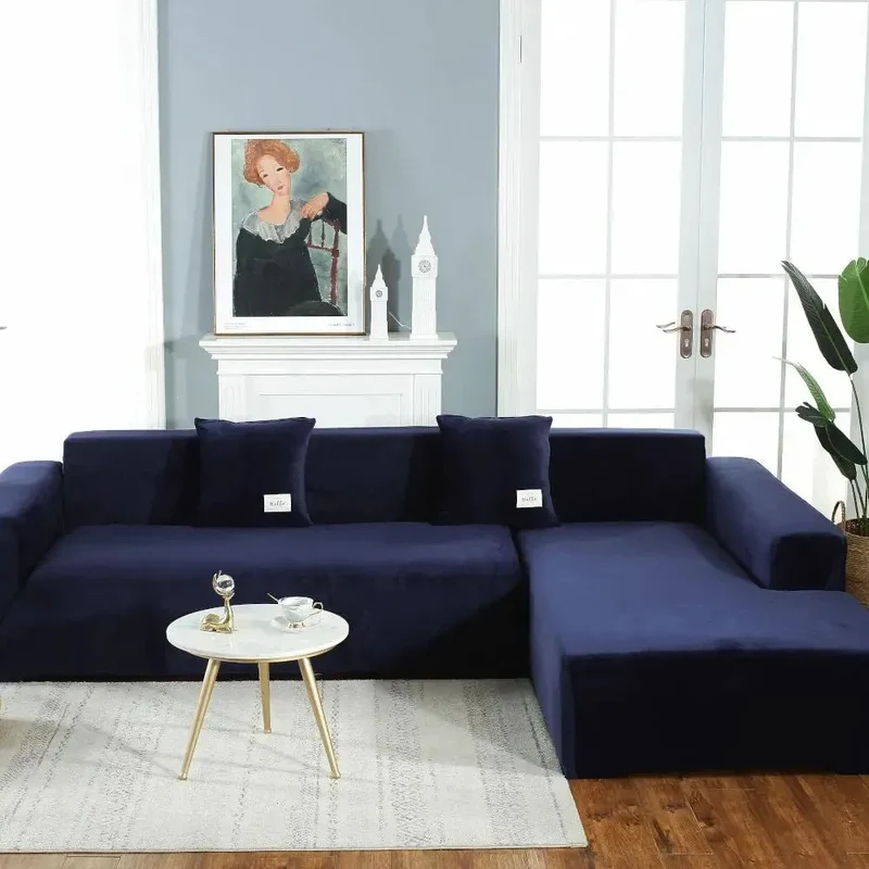 Housse de Canapé d’Angle Velours Bleu marine