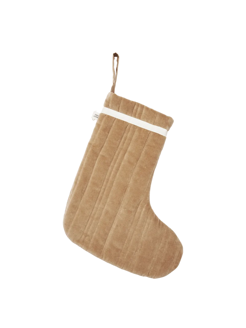 Vari Quilted Christmas Stocking - Velvet - Tan