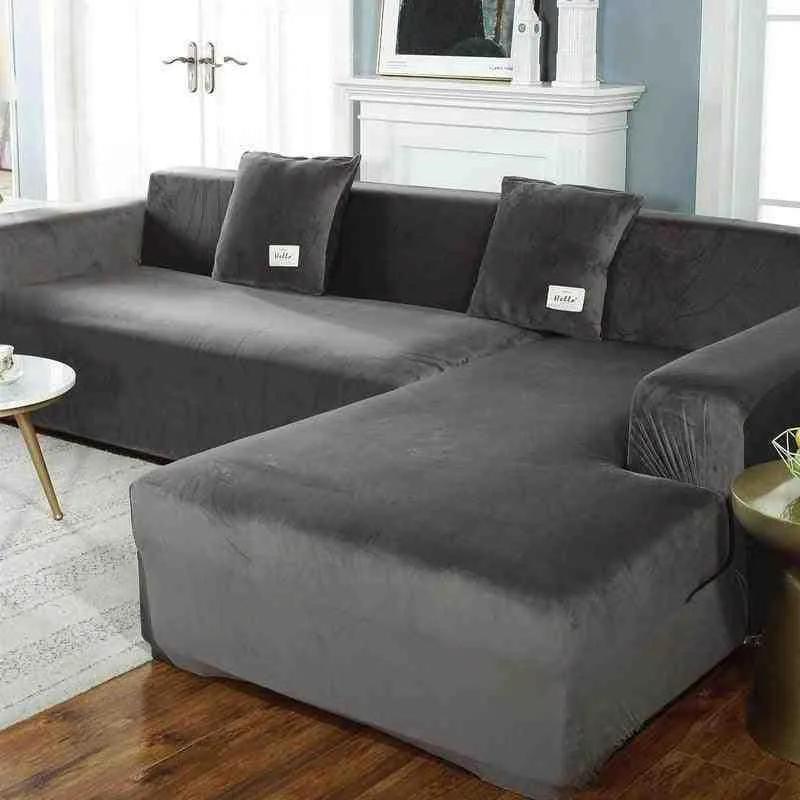 Housse de Canapé d’Angle Velours Gris