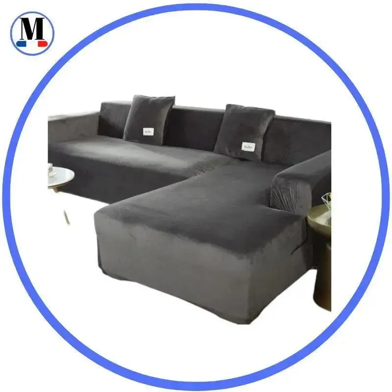 Housse de Canapé d’Angle Velours Gris
