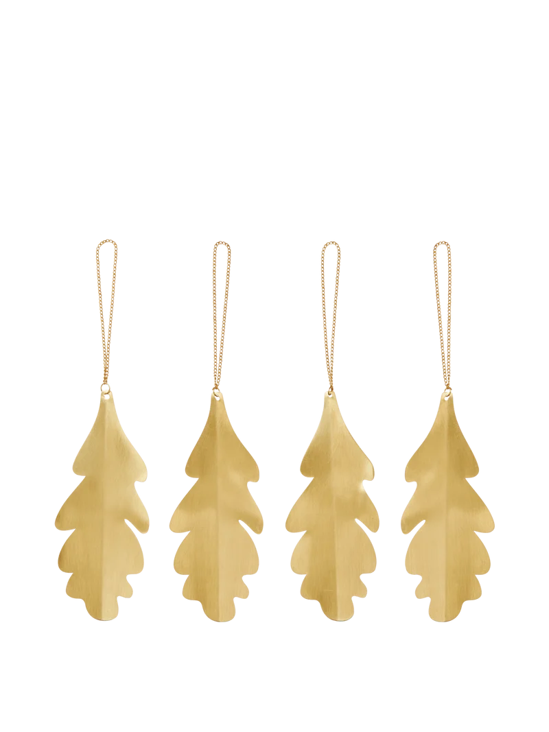 Oak Leaf Ornaments - Set of 4 - Brass