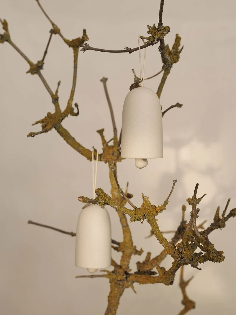 Bell Ceramic Ornament - Set of 2 - Off-White