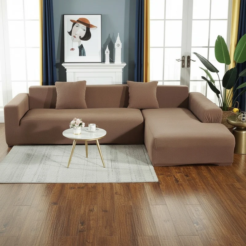 Housse de Canapé d'Angle Universelle - Marron clair
