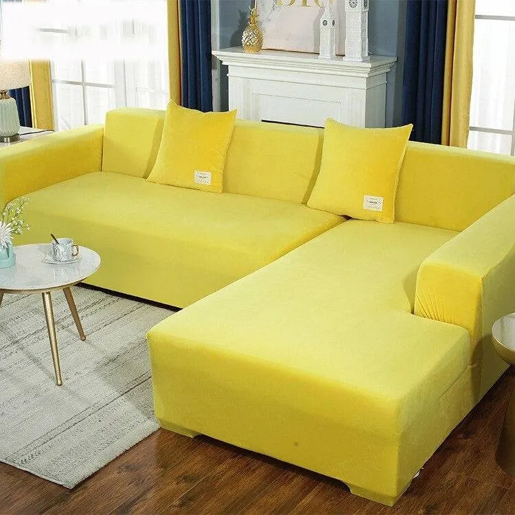 Housse de Canapé d'Angle Velours - Jaune