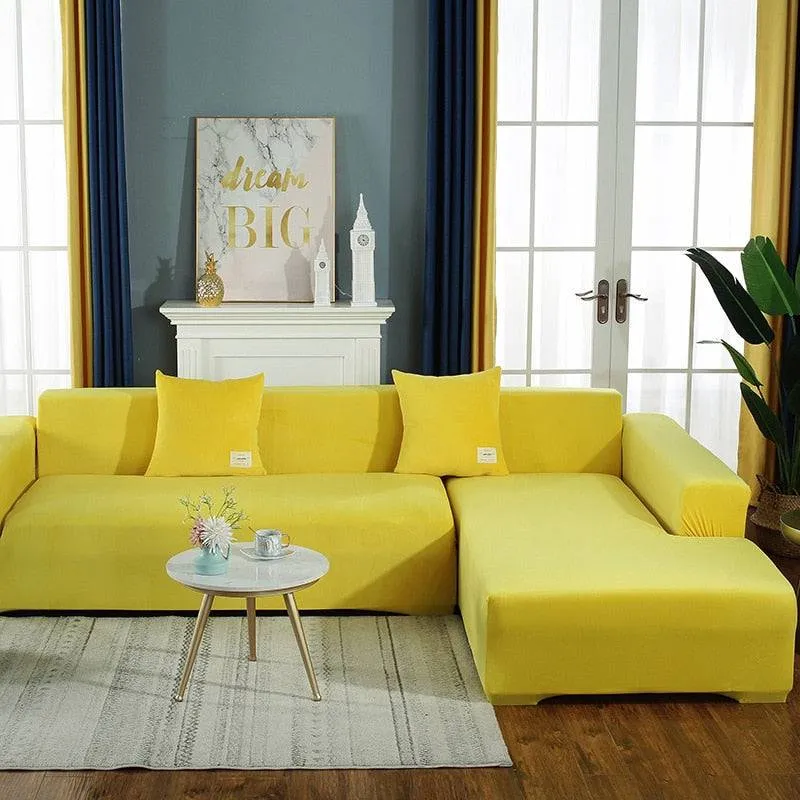 Housse de Canapé d'Angle Velours - Jaune
