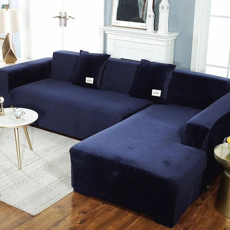 Housse de Canapé d'Angle Velours - Bleu Marine