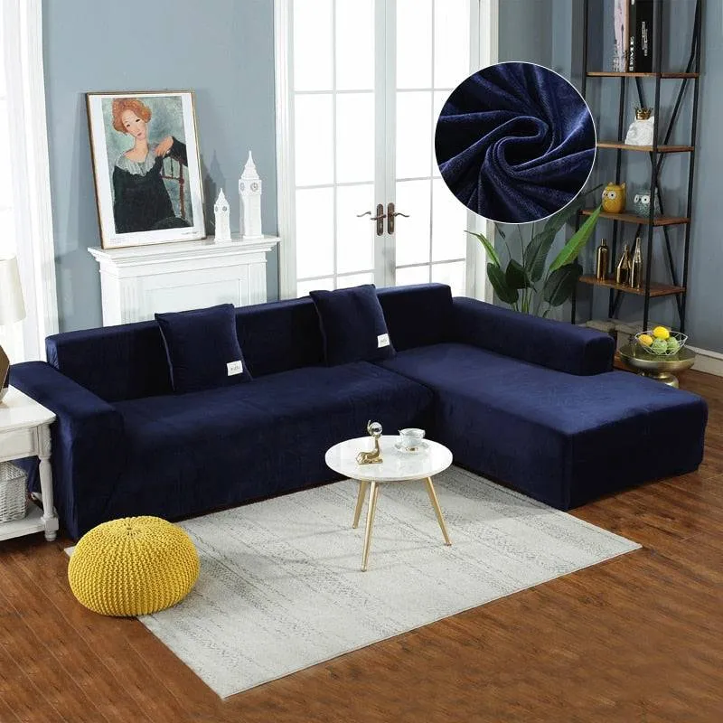 Housse de Canapé d'Angle Velours - Bleu Marine