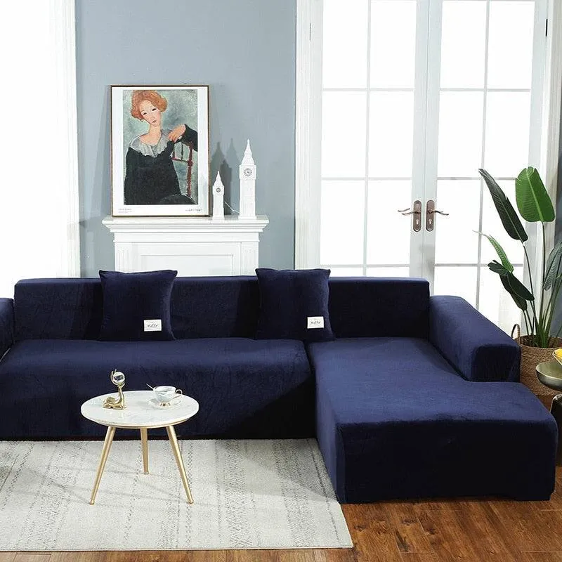 Housse de Canapé d'Angle Velours - Bleu Marine