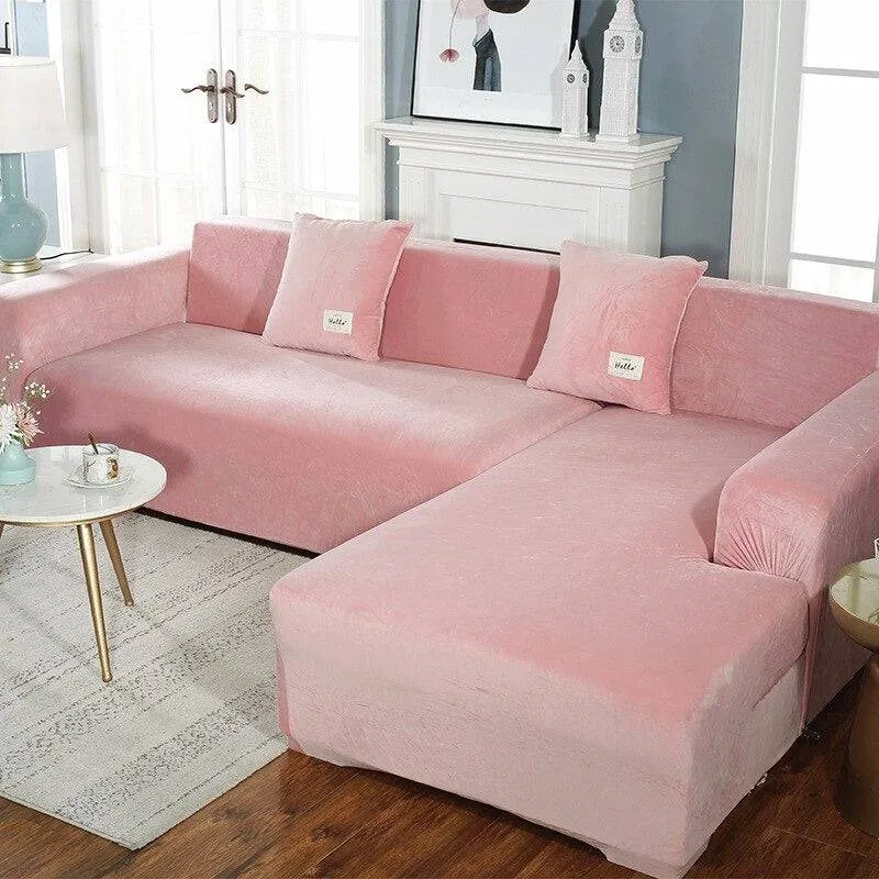 Housse de Canapé d'Angle Velours - Rose