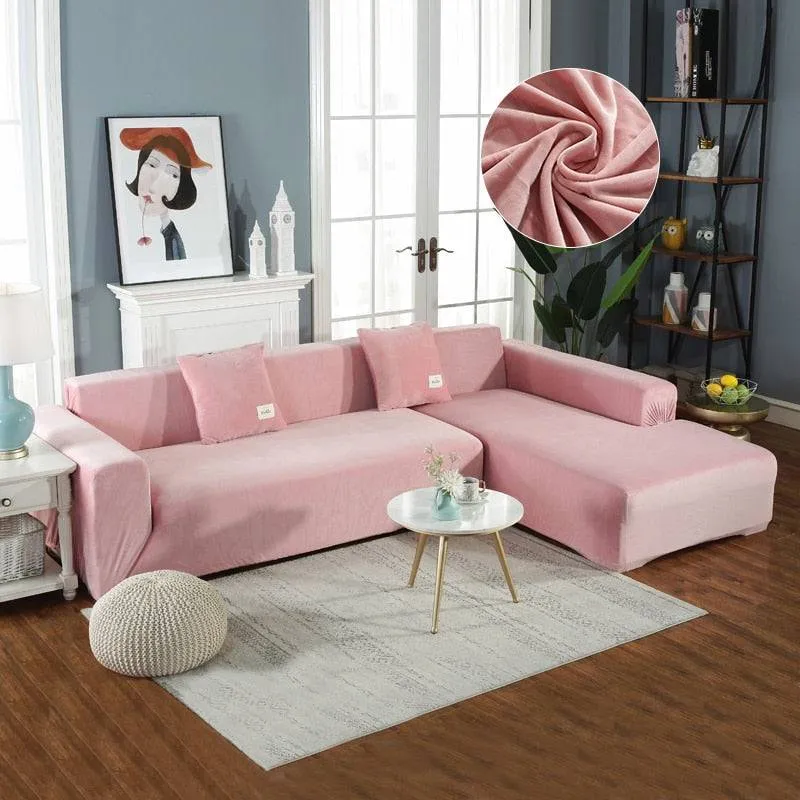 Housse de Canapé d'Angle Velours - Rose