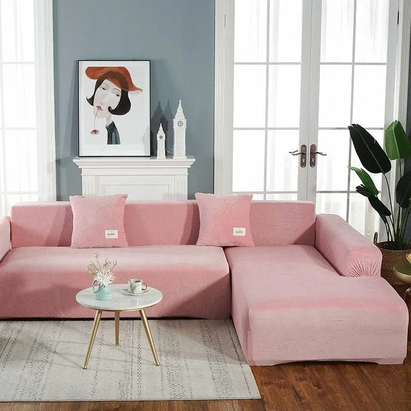 Housse de Canapé d'Angle Velours - Rose