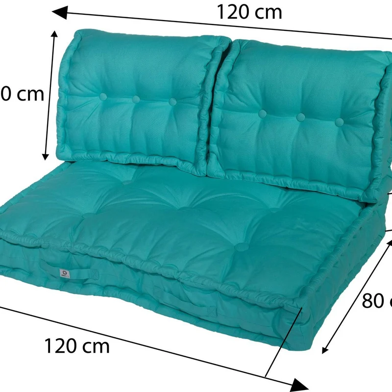Kit Coussins Palette Europe 120x80 Bleu Caraïbes - Assise XXL Épaisse 20cm (1 Assise + 2 Dossiers)