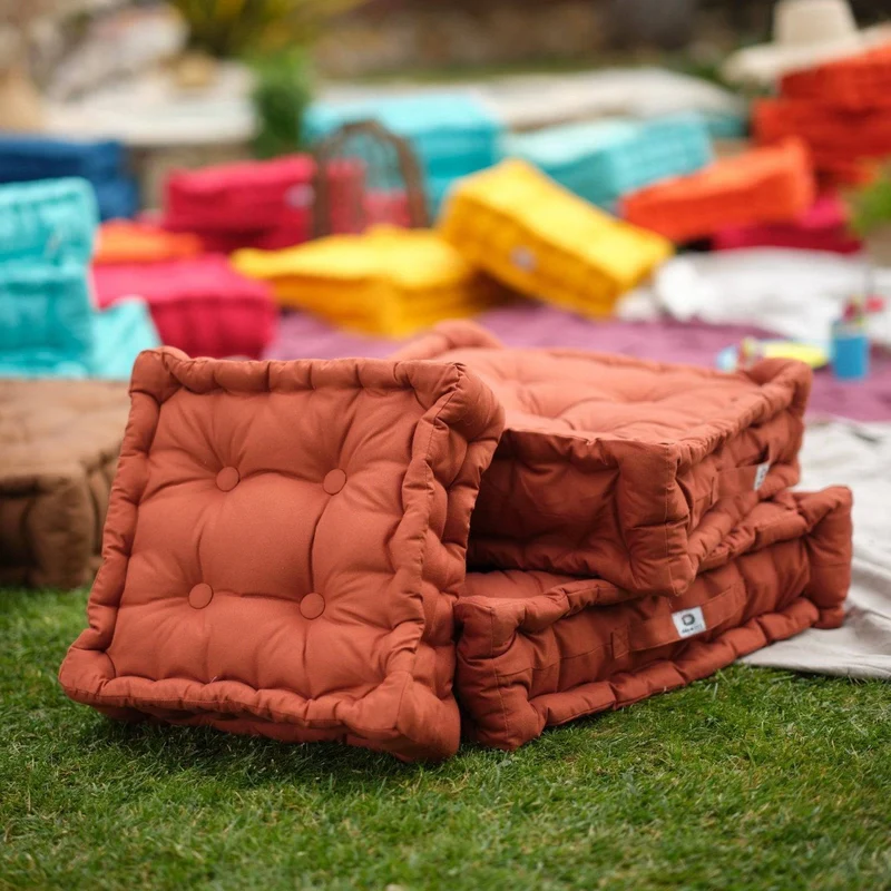 Lot de 2 Coussins de Sol XL 50x50 Terracotta - Épais 15cm & Poignée