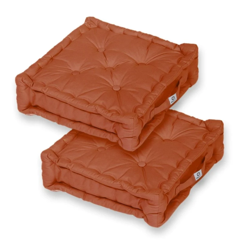 Lot de 2 Coussins de Sol XL 50x50 Terracotta - Épais 15cm & Poignée