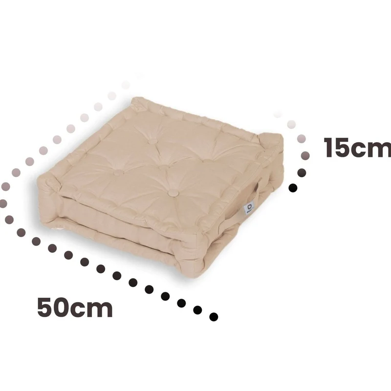 Lot de 2 Coussins de Sol XL 50x50 Beige Clair - Épais 15cm & Poignée