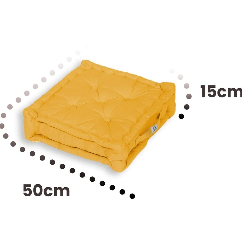 Lot de 2 Coussins de Sol XL 50x50 Jaune - Épais 15cm & Poignée