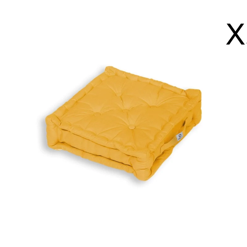 Lot de 2 Coussins de Sol XL 50x50 Jaune - Épais 15cm & Poignée