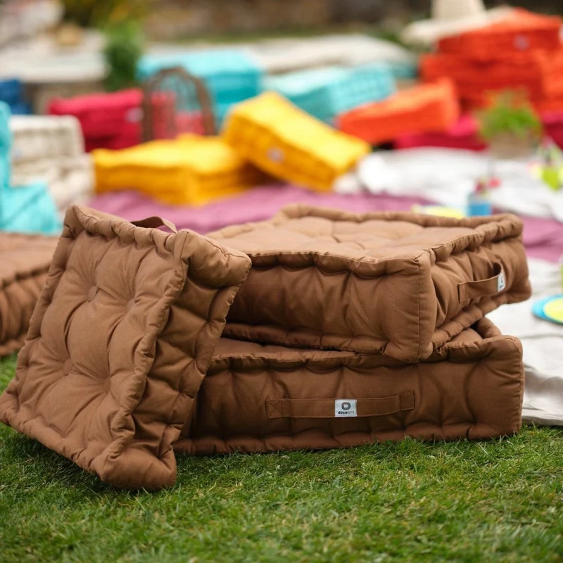 Lot de 2 Coussins de Sol XL 50x50 Rouille - Épais 15cm & Poignée