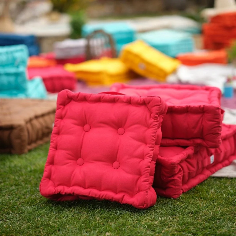 Lot de 2 Coussins de Sol XL 50x50 Rouge Piment - Épais 15cm & Poignée