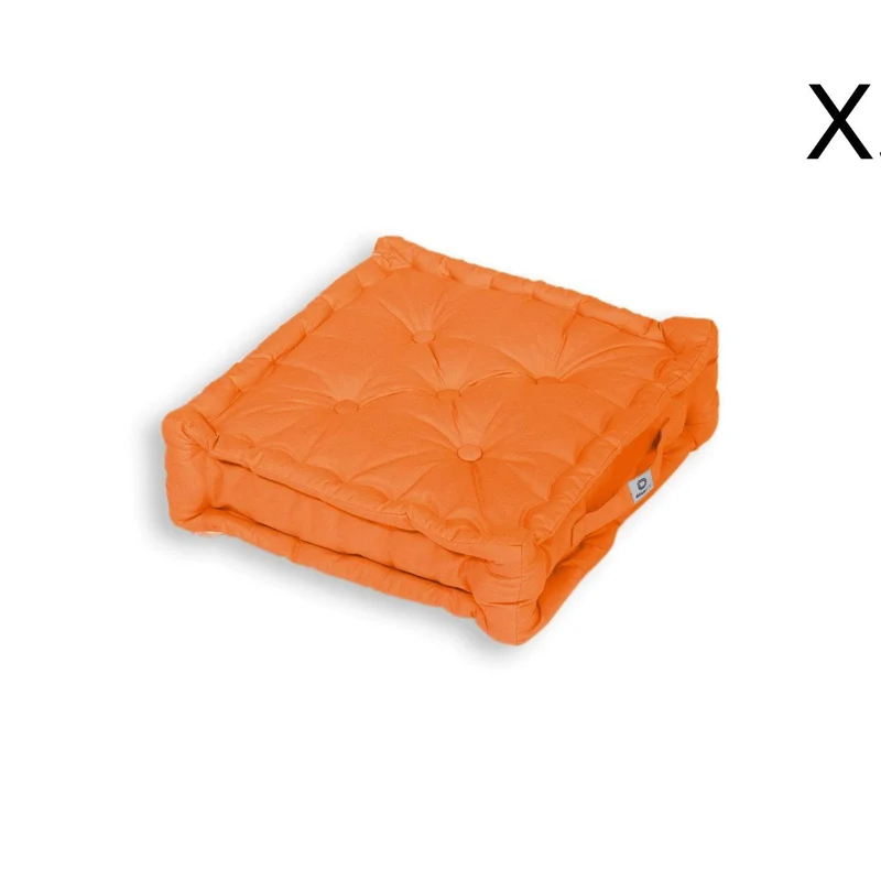 Lot de 2 Coussins de Sol XL 50x50 Orange - Épais 15cm & Poignée