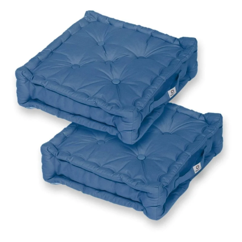 Lot de 2 Coussins de Sol XL 50x50 Bleu Pétrole - Épais 15cm & Poignée