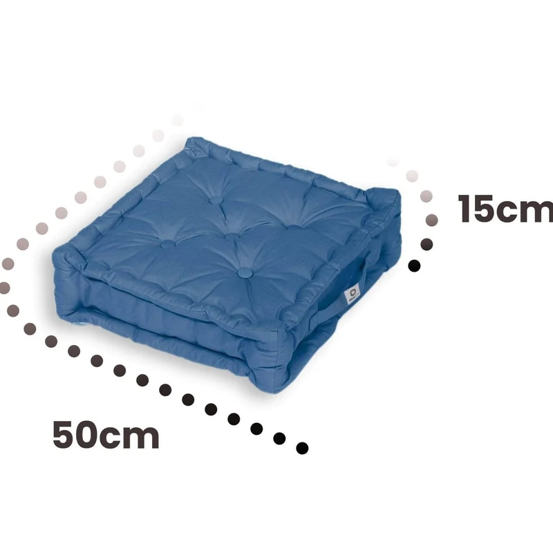 Lot de 2 Coussins de Sol XL 50x50 Bleu Pétrole - Épais 15cm & Poignée