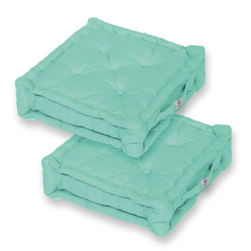 Lot de 2 Coussins de Sol XL 50x50 Vert Mint - Épais 15cm & Poignée